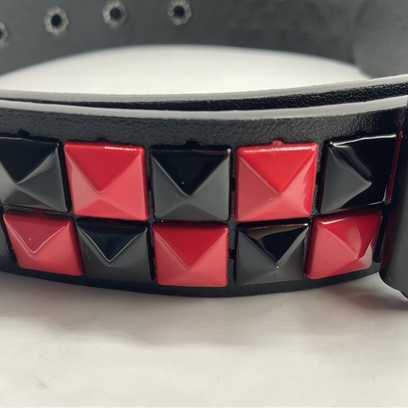 Punk Studded Belt 2 Row Pyramid Emo Stud PU Rock Goth Scene Rivet Black Red Pink - Picture 6 of 11